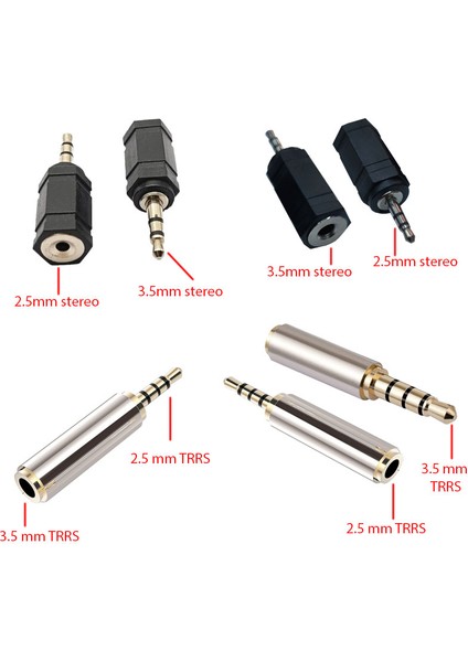 3.5mm Stereo Erkek 2.5mm Stereo Dişi 3.5mm Stereo Trrs Dişi -Erkek Jak 4 Lü Set