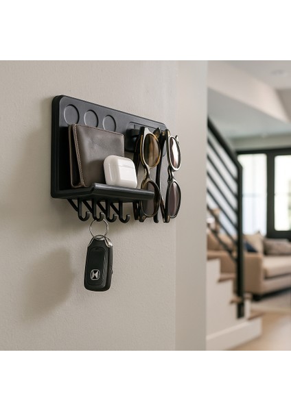 Çok Fonksiyonlu Duvar Tipi Anahtarlık Askısı – Raflı Gözlük Tutucu Organizer | Anahtarlık, Gözlük ve Eşya Düzenleyici