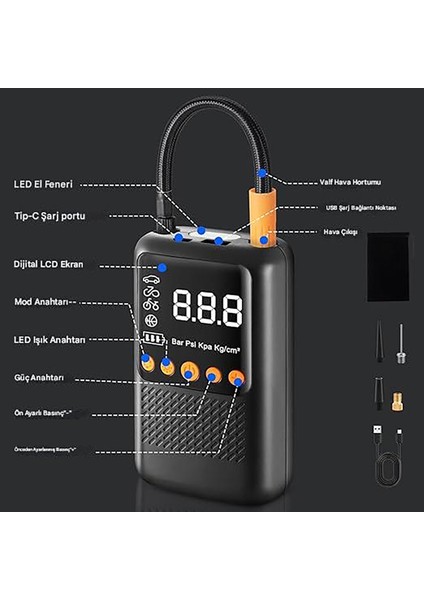 Motosiklet ve Bisiklet Şarjlı Lastik Şişirme Cihazı 150PSI Akülü Hava Kompresörü modelleri