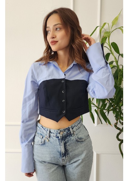 Garni Düğmeli Crop Gömlek