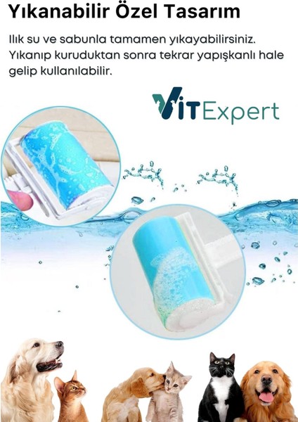 Tr Yeni Nesil Yıkanabilir Tüy Kıl Toz Toplayıcı Rulo Yapışkanlı Kedi ve Köpek Tüyü Toplama Rulosu D