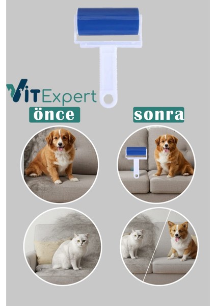Tr Yeni Nesil Yıkanabilir Tüy Kıl Toz Toplayıcı Rulo Yapışkanlı Kedi ve Köpek Tüyü Toplama Rulosu D