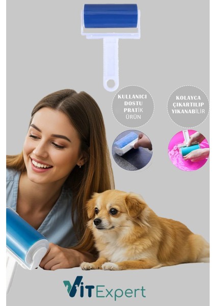 Tr Yeni Nesil Yıkanabilir Tüy Kıl Toz Toplayıcı Rulo Yapışkanlı Kedi ve Köpek Tüyü Toplama Rulosu D