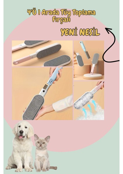 Cn Yeni Nesil Kedi Köpek 4'ü 1 Arada Tüy Toplama Fırçası