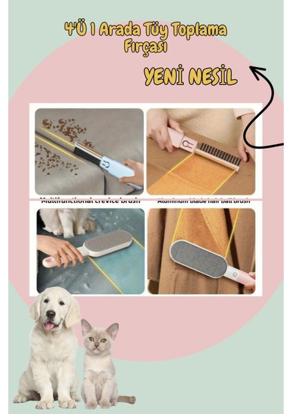 Cn Yeni Nesil Kedi Köpek 4'ü 1 Arada Tüy Toplama Fırçası