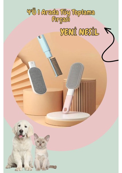 Cn Yeni Nesil Kedi Köpek 4'ü 1 Arada Tüy Toplama Fırçası