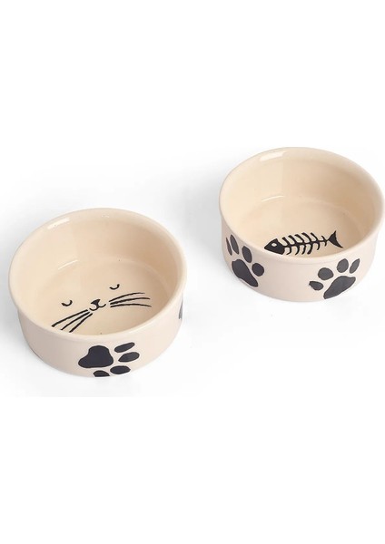 Manuel 2li Seramik Kedi Köpek Mama Kabı&su Kabı 12CM (300ML) Seramik Tr 300 ml Bej fiyatları