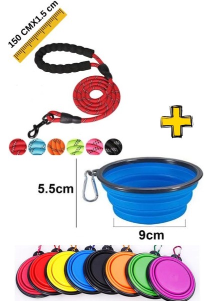 350 ml Köpek Gezdirme Tasması, 1.2 cm Kalınlık x 150 cm Uzunluk Extra Katlanabilir Mama&su Kabı Hed