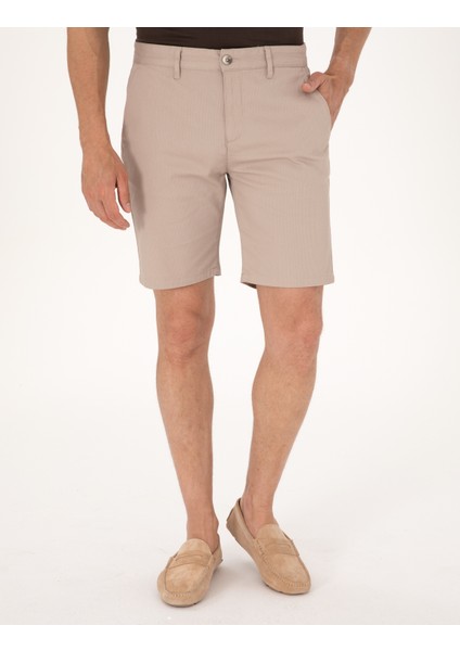 Erkek Bej Slim Fit Dokuma Şort 50308132-VR011