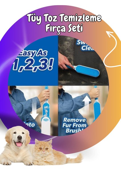 Tr Kedi Köpek Tüy Toz Temizleme Fırça Seti