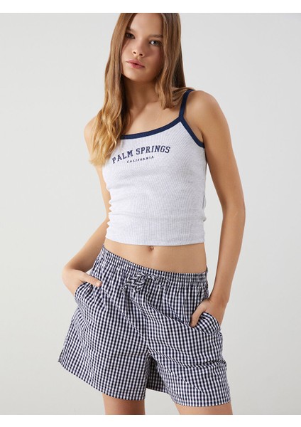 Yeni Sezon U Yaka California Baskili Kadin Crop - S5LT69Z8