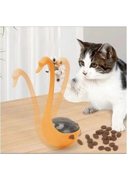 Turuncu Evcil Hayvan Kuğu Modelli Lazer Başlıklı Interaktif Mama Atıcı Lazer Kedi Oyuncakları Nemli