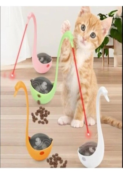 Turuncu Evcil Hayvan Kuğu Modelli Lazer Başlıklı Interaktif Mama Atıcı Lazer Kedi Oyuncakları Nemli fırsatları