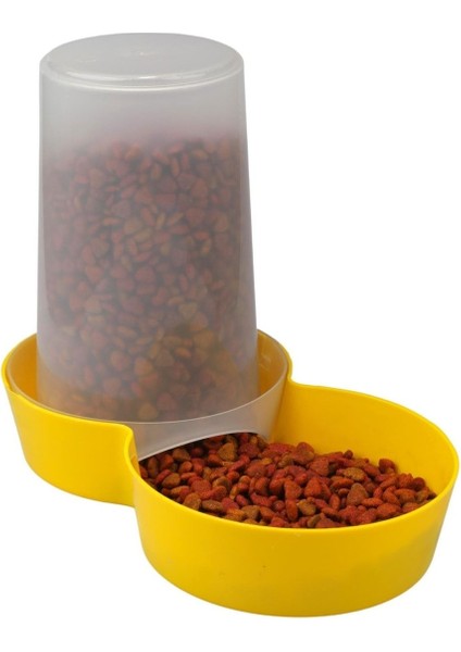 Plastik Hazneli Plastik Kedi-Köpek Mama ve Su Kabı 1,5 Lt Yuvarlak Sarı 1,5 L Manuel Sarı