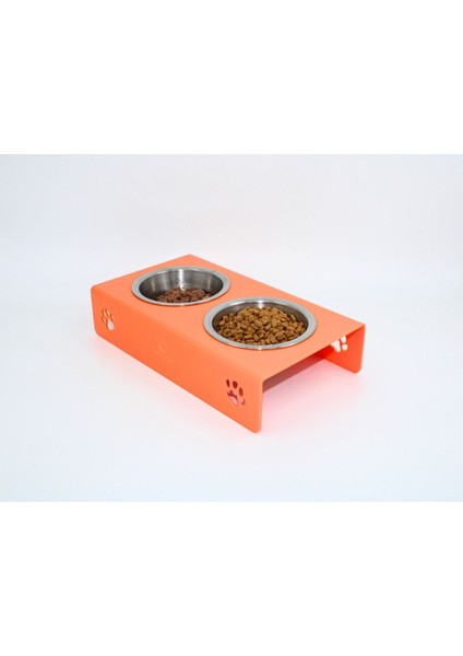 Nemli Bir Bezle Silin. Petmagic Akrilik, Pleksi Kedi, Köpek Çelik Ikili Mama ve Su Kabı-Turuncu Tr