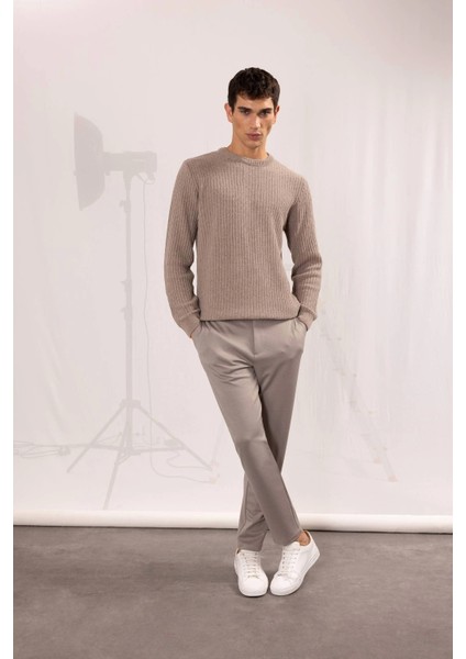 T6317 Bej Jogger Yazlık Kumaş Pantolon Basic Düz Cepli Düz Paça