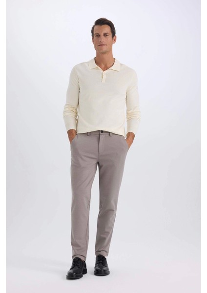 T6317 Bej Jogger Yazlık Kumaş Pantolon Basic Düz Cepli Düz Paça