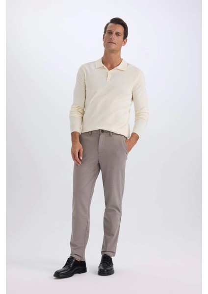 T6317 Bej Jogger Yazlık Kumaş Pantolon Basic Düz Cepli Düz Paça