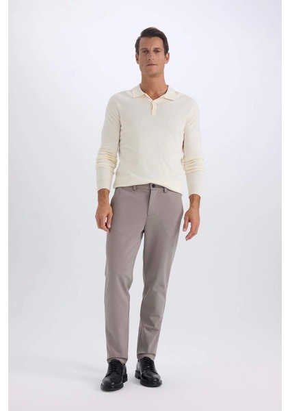 T6317 Bej Jogger Yazlık Kumaş Pantolon Basic Düz Cepli Düz Paça