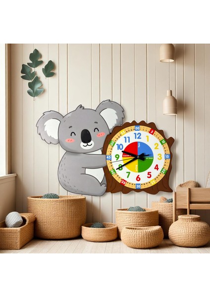 Montessori Eğitici Koala Temalı Çocuk Duvar Saati | Renkli Ahşap Saat – Uv Baskı fiyatları