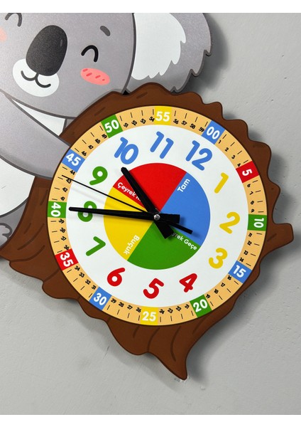 Montessori Eğitici Koala Temalı Çocuk Duvar Saati | Renkli Ahşap Saat – Uv Baskı modelleri