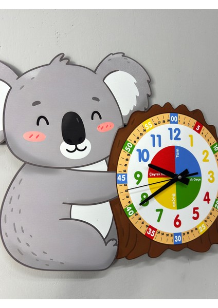 Montessori Eğitici Koala Temalı Çocuk Duvar Saati | Renkli Ahşap Saat – Uv Baskı fırsatları