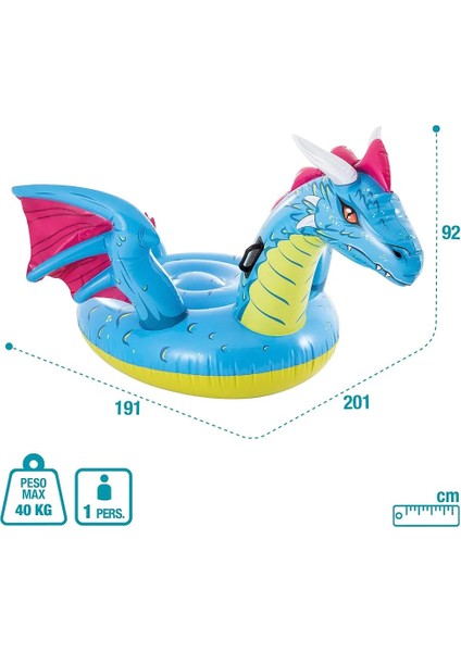 Dragon Binici Şişme Deniz Yatağı – 201X191X92 cm | 40 kg Taşıma Kapasiteli Tek Kişilik Çocuk Havuz Oyuncağı