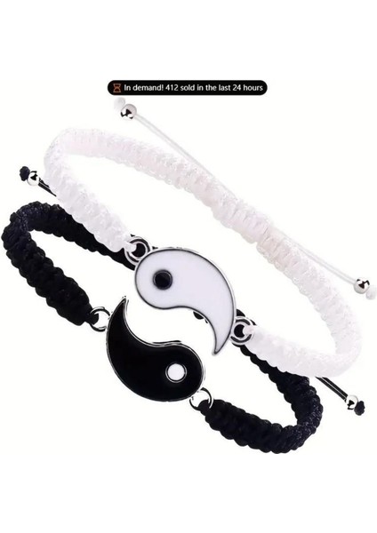 2 Adet Set Yin Yang Tai Chi Eşleştirme Ayarlanabilir Kordon Arkadaşlık Bilekliği indirimleri