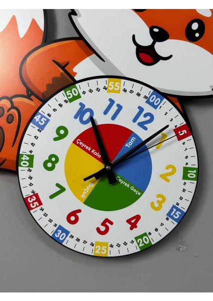 Montessori Eğitici Tilki Temalı Çocuk Duvar Saati | Renkli Ahşap Saat + Uv Baskı fırsatları
