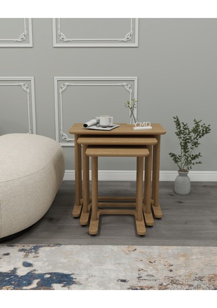 Modenza Zigon Sehpa – Modern 3’lü Sehpa Seti Ahşap Görünümlü Minimal Tasarım Salon & Oturma Odası