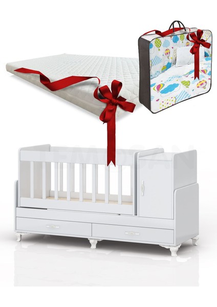 Anne Yanı, Sallanır, Büyüyen Bebek Beşiği, Yataklı, Sarı Uyku Setli, Çekmeceli, Kapaklı 60 x 120