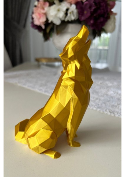 Geometrik Uluyan Kurt Heykeli - Altın Rengi Fasetli Tasarım - 15X10 cm Modern Ev Ofis Dekoru indirimleri