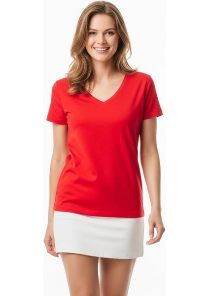 V Yaka Kısa Kollu T-Shirt fırsatları