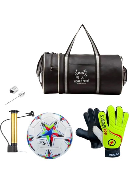 Degaj Çocuk ve Yetişkin Kaleci Eldiveni Silindir Spor Çanta Futbol Topu Pompa Hediyeli