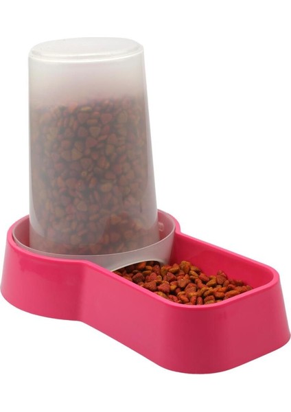 Çok Renkli Hazneli Plastik Kedi-Köpek Mama ve Su Kabı 1,5 Lt Kare Fuşya Manuel 1,5 L Plastik