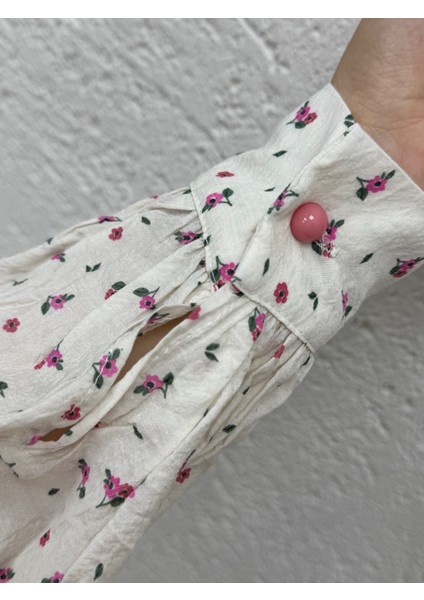 Orelesya Mini Çiçekli Bebe Yaka Yarım Patlı ELBISE-AY8647 Pembe modelleri