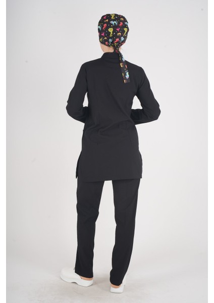 Siyah Renk Sakura Model Tesettür Doktor Hemşire Scrubs Üniforma Takımı modelleri