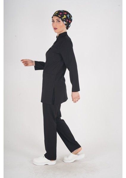 Siyah Renk Sakura Model Tesettür Doktor Hemşire Scrubs Üniforma Takımı fırsatları