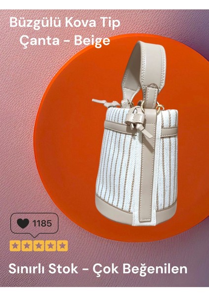 Litaetrend Büzgülü Kova Tip Çanta - Çizgili Bej fiyatları