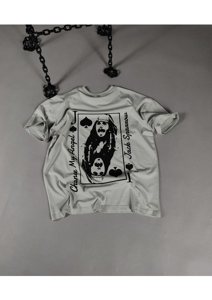 Jack Sparrow Baskılı Unisex Oversize Tişört – %100 Pamuk Terletmeyen T-Shirt