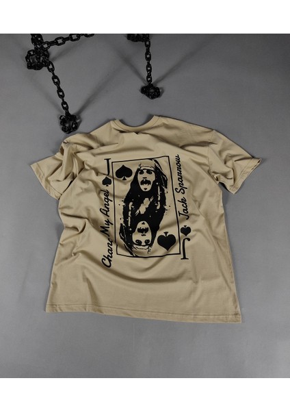 Jack Sparrow Baskılı Unisex Oversize Tişört – %100 Pamuk Terletmeyen T-Shirt