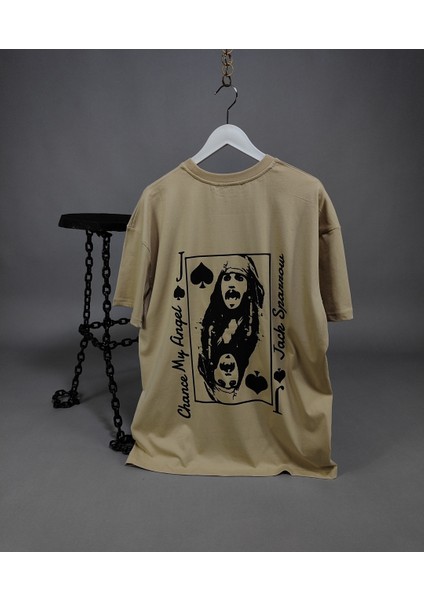 Jack Sparrow Baskılı Unisex Oversize Tişört – %100 Pamuk Terletmeyen T-Shirt
