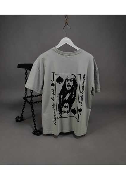 Jack Sparrow Baskılı Unisex Oversize Tişört – %100 Pamuk Terletmeyen T-Shirt