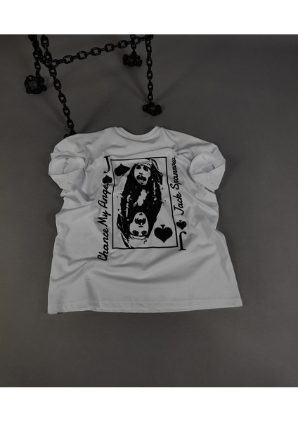 Jack Sparrow Baskılı Unisex Oversize Tişört – %100 Pamuk Terletmeyen T-Shirt