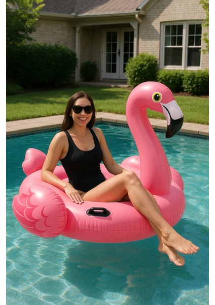 Şişme Pembe Flamingo Deniz Yatağı – 178X135X97 cm | Tutma Kulplu Dev Havuz Oyuncağı