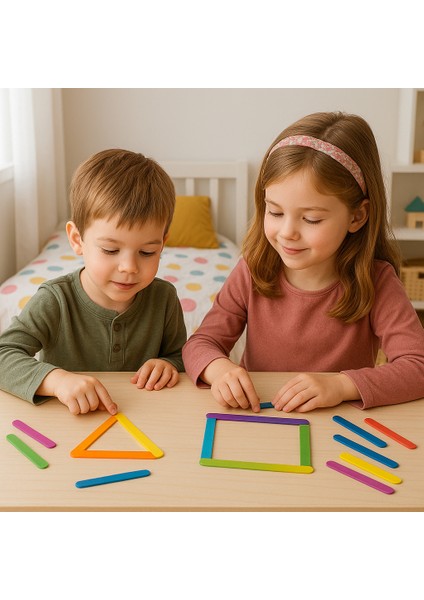 Stick Puzzle Eğitici Ahşap Çubuk Seti – 12 Parça Renkli Şekil Oyunu