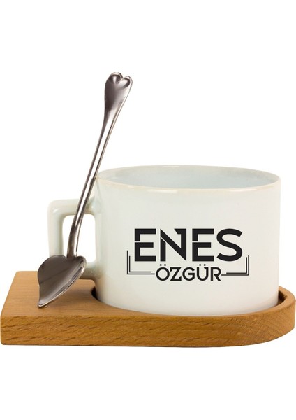 Kişiye Özel Çizgi Çerçeveli Ahşap Tepsili Çay Fincanı Seti fiyatları