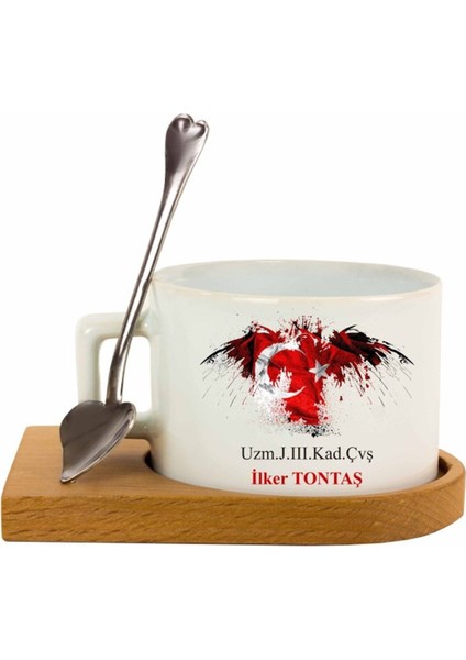 Ahşap Tepsili Seramik Kahve ve Çay Fincan Seti - Asker Bayrak fiyatları