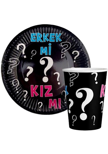 Kız Mı Erkek Mi? 8’li Tabak Bardak Seti – Gender Reveal Partisi Sofra Takımı