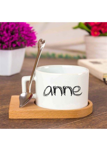 Ahşap Tepsili Kahve Çay Fincanı Seti - Anne Baba